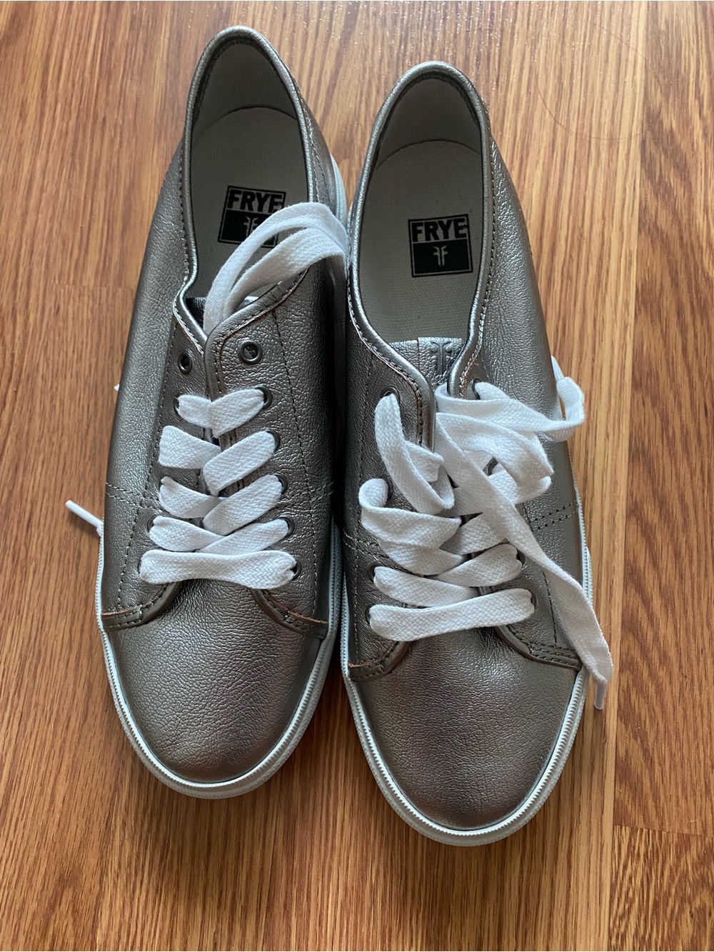 Frye Metallic Silver Leather Low-Top Sneakers